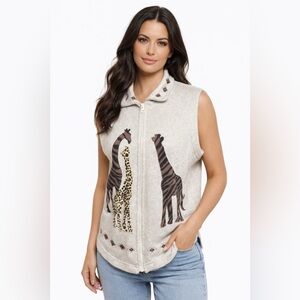 Y2K Giraffe Graphic Zip-Up Sweater Vest | Novelty Animal Top